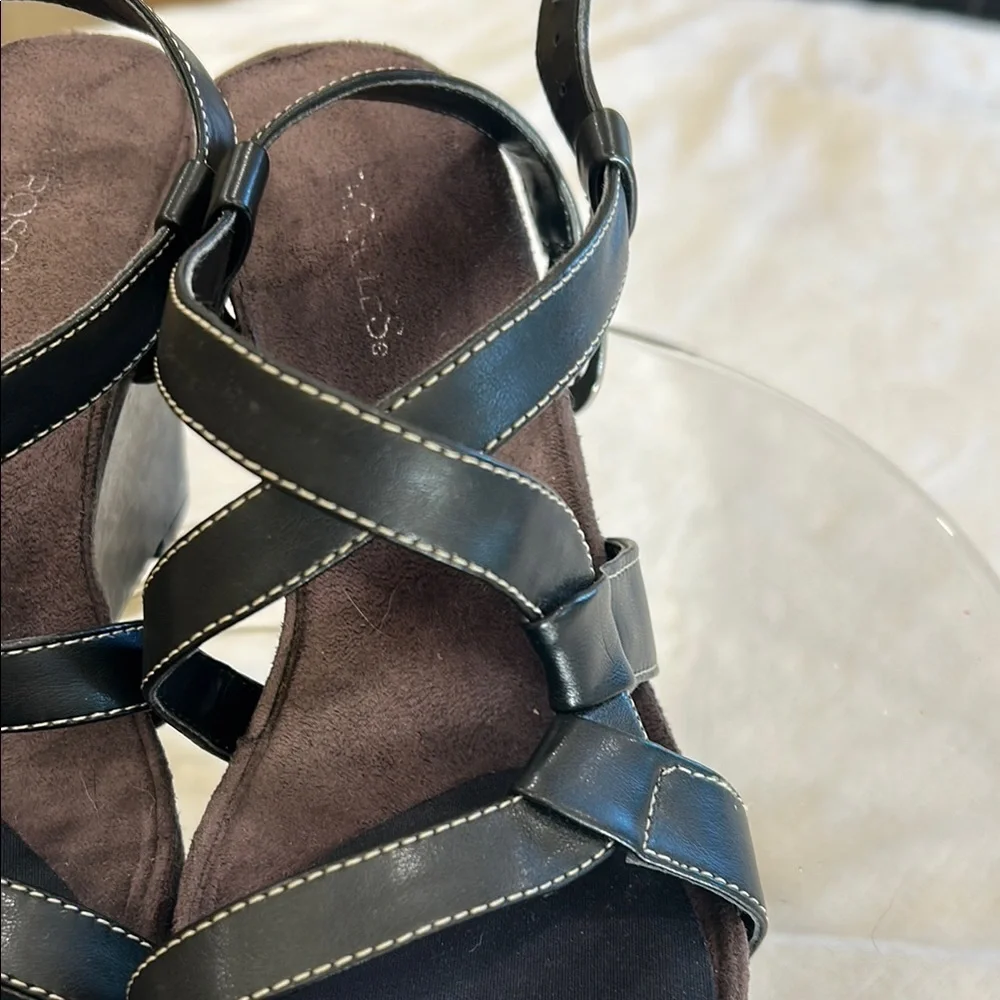AEROSOLES Black Strappy Wedge Sandals Size 9.5